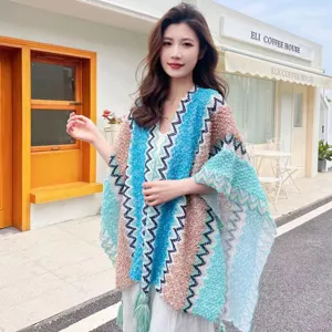 Dames etnische stijl mohair poncho cape herfst winter kwastjes franjes sjaal buitenkleding