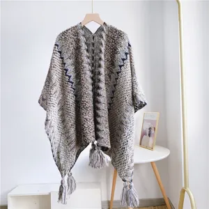 Herfst winter etnische mohair sjaal vrouwen kwastje cape vintage gebreide poncho.