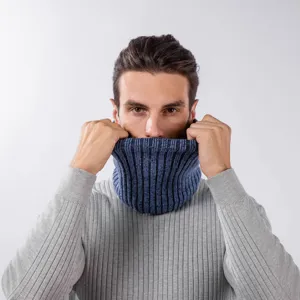 Men winter knitted neck warmer thermal striped fleece lined thick snood scarf apparel.