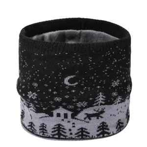 Kinder winter warme gevoerde gebreide nekwarmer schattig kerst hert print zwarte sjaal