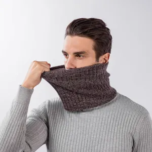 Men's autumn winter thick knitted fleece-lined warm neck warmer snood scarf grey background