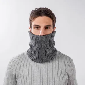 Men winter thick knit neck gaiter warm wool scarf stylish fleece lined casual outdoor wear
