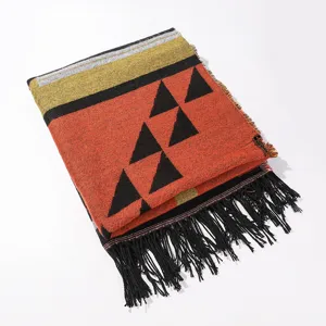 New tassel geometric pattern shawl women autumn winter versatile pastoral style cashmere scarf