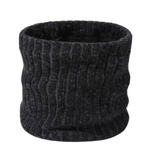 Winter thick knitted neck warmer fleece lined solid color black fleece snood scarf men