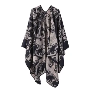 Châle cape tricoté à motif rétro cardigan ouvert pour femmes vêtement chaud détail
