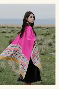 Poncho stile etnico bicolore in simil cashmere caldo mantello donna viaggio invernale