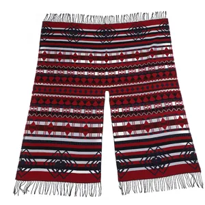 Detailed view of the retro ethnic split warm tassel poncho scarf, featuring geometric patterns.