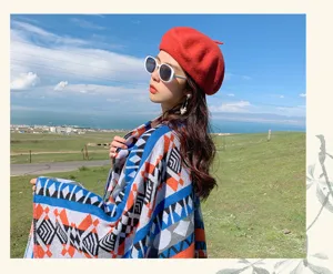 Retro ethnic style knitted cape warm blanket shawl for women travel outdoor winter fashion