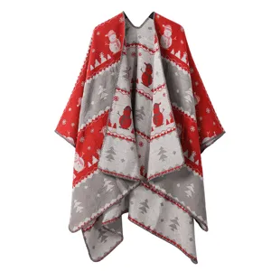 Christmas knitted cape poncho shawl winter warm open front holiday outerwear stylish coat