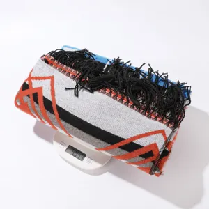 Retro ethnic style warm tassel shawl, cozy cashmere feel winter cape scarf for women daily wear.
