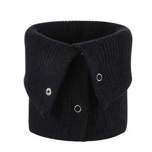 Bufanda Calentador de Cuello de Invierno Unisex Tejida Color Sólido Botón Suave Elástico Térmico Polaina de Cuello Moda Clima Frío