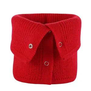 Falso cuello de punto rojo bufanda de invierno cálido con botón cuello alto elástico