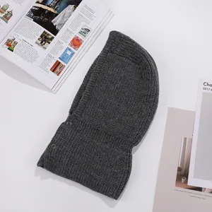 Dark grey knitted hooded scarf detachable winter warm wool bib for men and women couple style