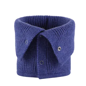 Bufanda de cuello de punto azul de invierno con botones de presión, cuello elástico cálido.