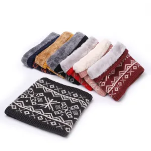 Winter knitted fleece-lined thermal neck warmer, cozy double layer winter snood scarf for women