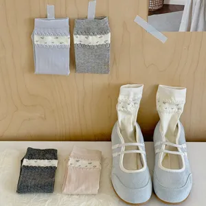 Women floral bubble cuff socks detail view, summer thin cute korean style fashion crew socks.