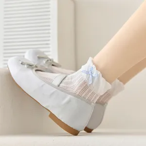 Women Cute Bowknot Lace Short Socks Japanese Sweet Style Breathable Mesh Cotton Casual Ankle Socks Summer