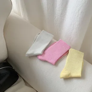 Candy color ribbed mid-tube socks for women and men, soft casual daily wear spring style.