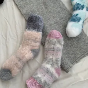 Winter thick fleece fuzzy warm mid-tube socks, soft snow style cozy thermal socks for women.
