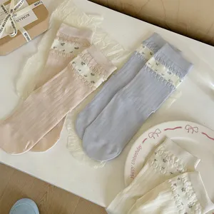 Women summer thin floral long socks Korean style cute stack socks sweet casual hosiery