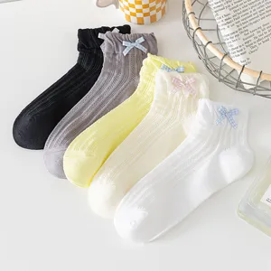 Women cute bow mesh short socks summer breathable sweet lace up casual ankle socks