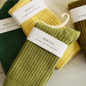 Autumn winter colorful ribbed mid tube socks sweet style cute candy color cotton socks
