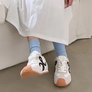 Comfortable blue ribbed crew socks for daily wear, soft cotton blend fashion hosiery new.