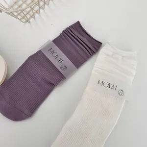 Women solid color mesh mid-tube socks spring summer breathable roll edge cute stacking socks