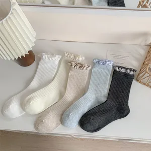 Women ruffle mid-calf socks Japanese Lolita style vintage cute casual cotton hosiery