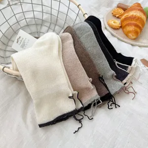 Women stacked socks knitted combed cotton casual crew socks with back slit design multi color set