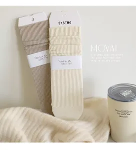 Autumn winter women slouch socks vertical stripes Japanese style basic cotton socks