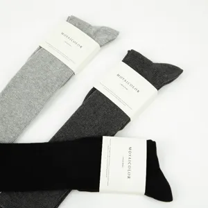 Knee high socks women solid color vertical stripe long cotton socks casual hosiery daily wear