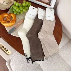 Spring autumn cotton slouch socks women cute back slit mid calf socks casual daily wear 3 pairs