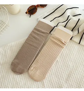 Women ribbed knit slouch socks stylish solid color mid tube winter warm casual hosiery
