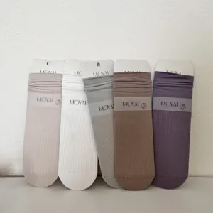 MOYAI solid color breathable mesh mid-calf socks detail display, comfortable ribbed design.