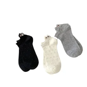 Women cute dachshund embroidered low cut socks polka dots casual cotton short socks