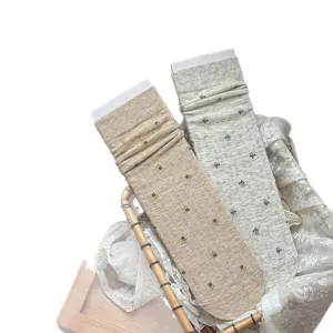 Women cotton mid tube socks set, vintage floral pattern stacked socks, comfortable daily wear.