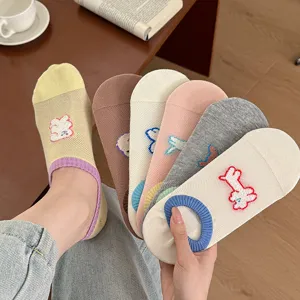Women cute cartoon puppy embroidery thin boat socks sweet summer invisible socks 5 pairs