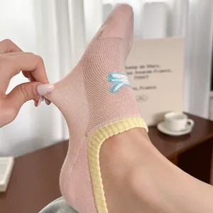 Summer thin women's boat socks cute cartoon puppy embroidery elastic breathable invisible socks