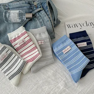 Chaussettes mi-mollet à rayures vintage avec étiquette, chaussettes décontractées chic