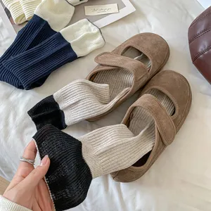 Women winter casual contrast color crew socks knit stacked socks cozy daily wear hosiery