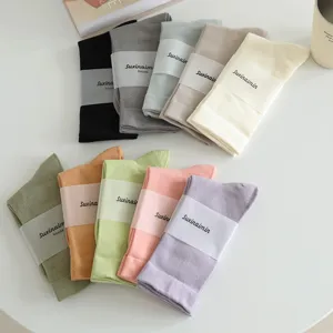 Women candy color mid-tube stacking socks solid color soft cotton casual socks daily