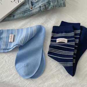 Chaussettes mi-hautes rayées rétro américaines avec étiquette, chaussettes décontractées.
