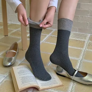 Women ribbed slouch socks contrast color knit winter casual mid tube cotton hosiery daily wear