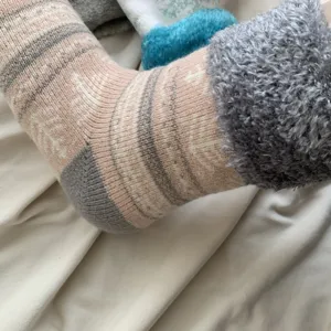 Cozy winter fleece-lined thick mid-calf socks with classic Nordic Fair Isle knit pattern.