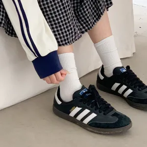 Women's Casual Pure Cotton Ribbed Mid Tube Socks Solid Color High Elasticity Daily Basic Hosiery