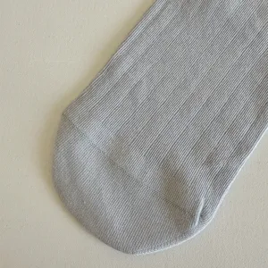 Women's light grey ribbed slouch socks, soft breathable summer long stockings, chic style.