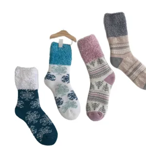 Plush fuzzy winter socks, thick thermal mid-tube socks featuring classic fair isle patterns.