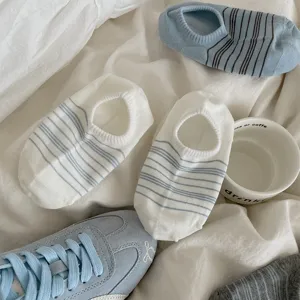 Summer thin striped low-cut invisible socks for women, breathable casual cotton short socks.