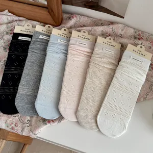 Hollow mesh casual socks, cute solid color stacking socks for women summer daily wear.